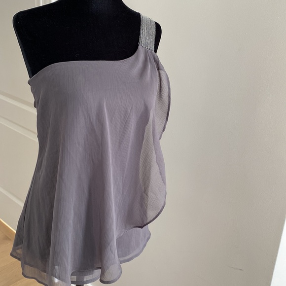One shoulder top with sparkles on shoulder and sheer material - Picture 7 of 9